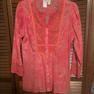 Sold 
Cold Water Creek vintage Coral Lace Accent Blouse never worn